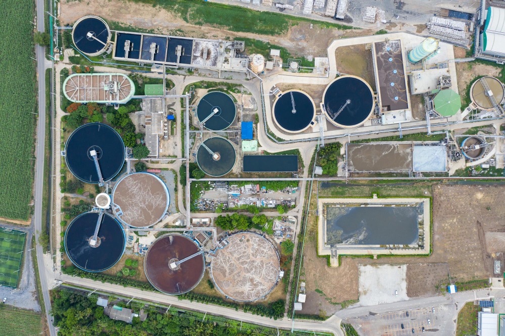 Aerial view of wastewater treatment facility